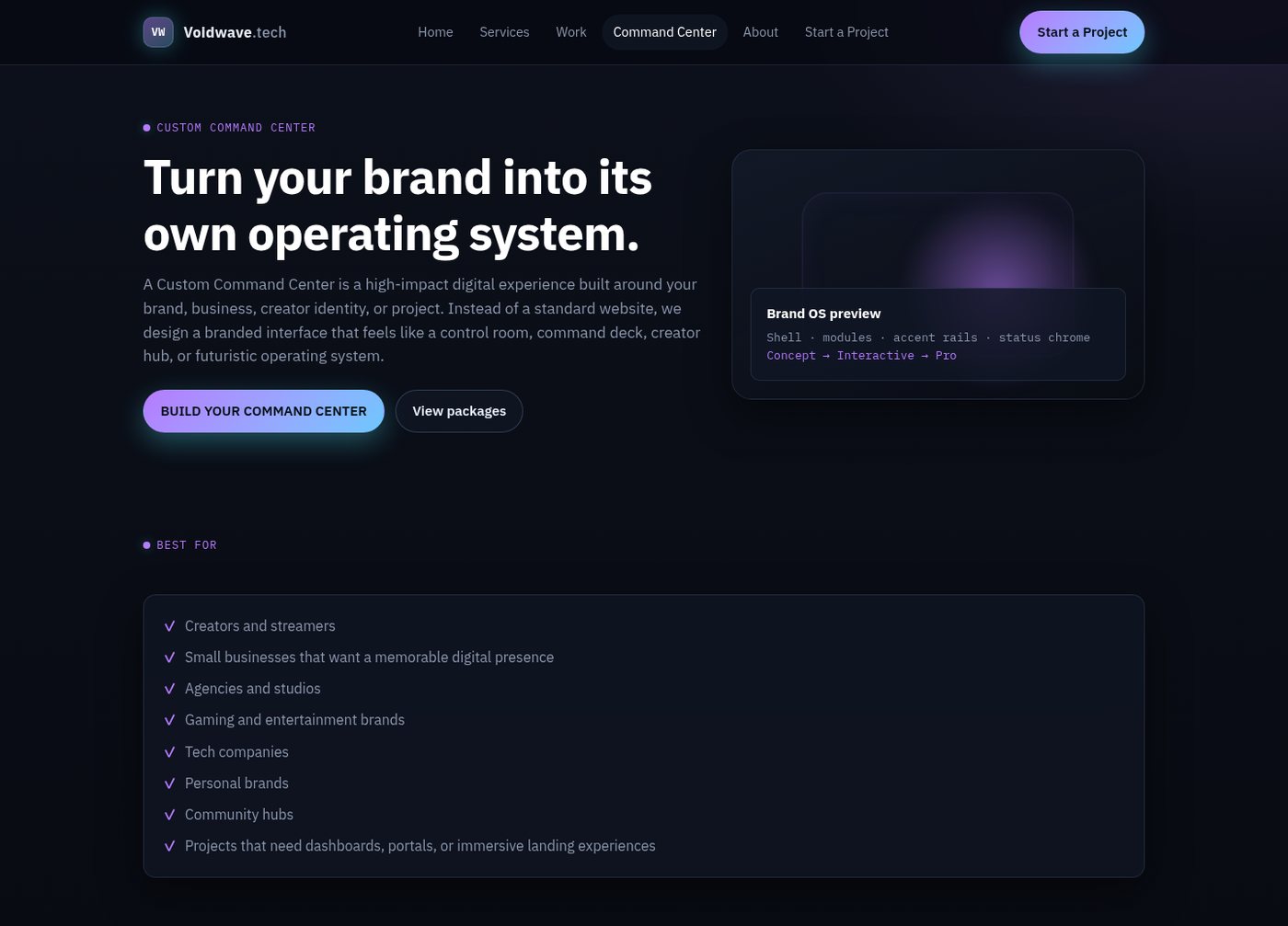 Command Center preview UI