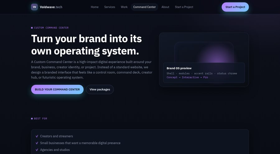 Command Center UI preview — studio marketing sample